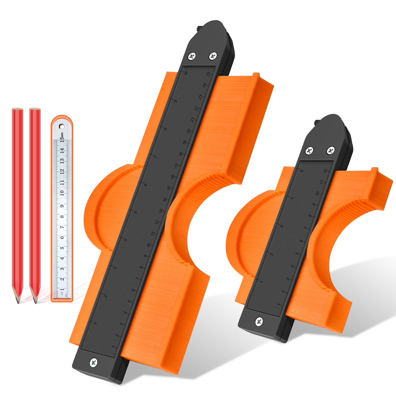 Contour Gauge with Lock, JUEMEL 5 inch & 10 inch Contour Duplication Gauge, Instant Relief Plastic Copier Shape Marking Tool for Measuring Precision Plastic, Tile, with Ruler and 2 Pencils