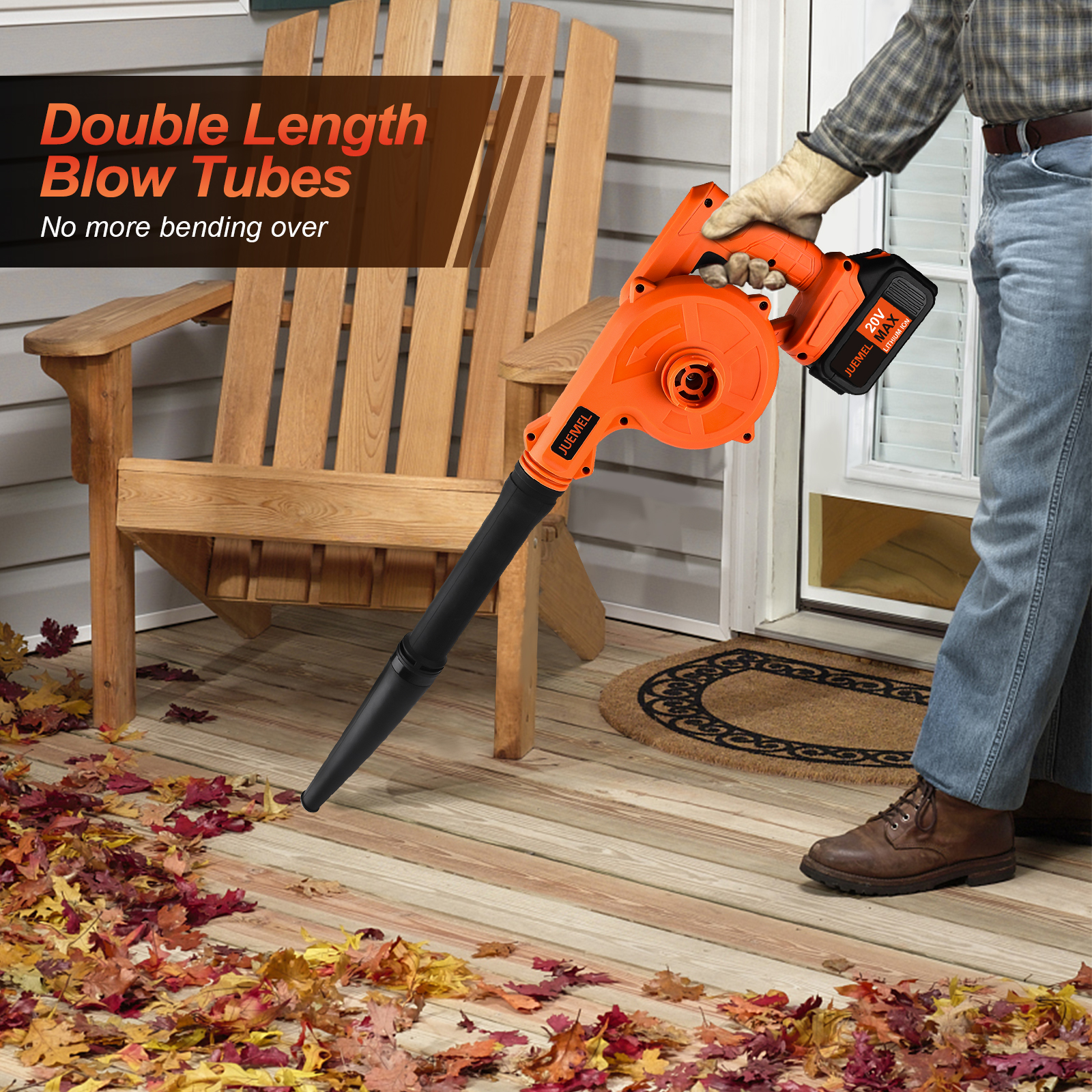 JUEMEL 20V Cordless Leaf Blower with 4.0 Ah Battery, 2 in 1 Sweeper